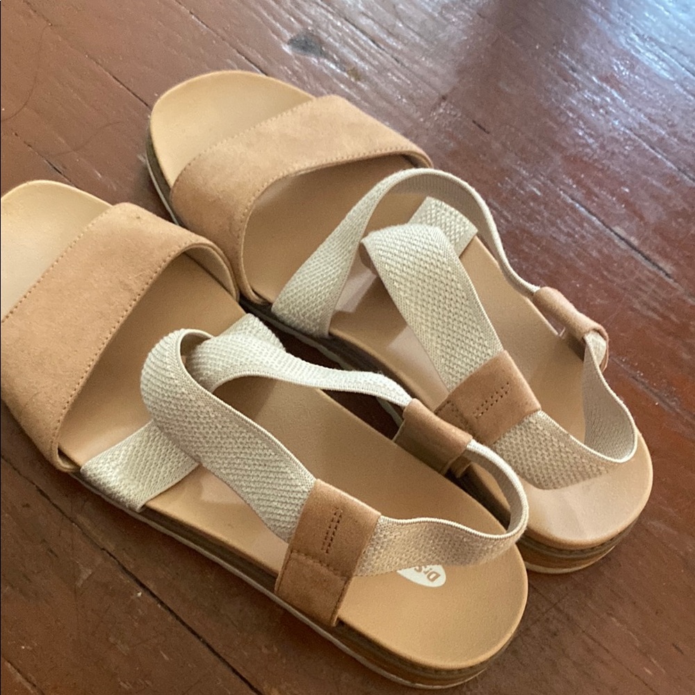 Tan and Cream Sandals with Adjustable Straps